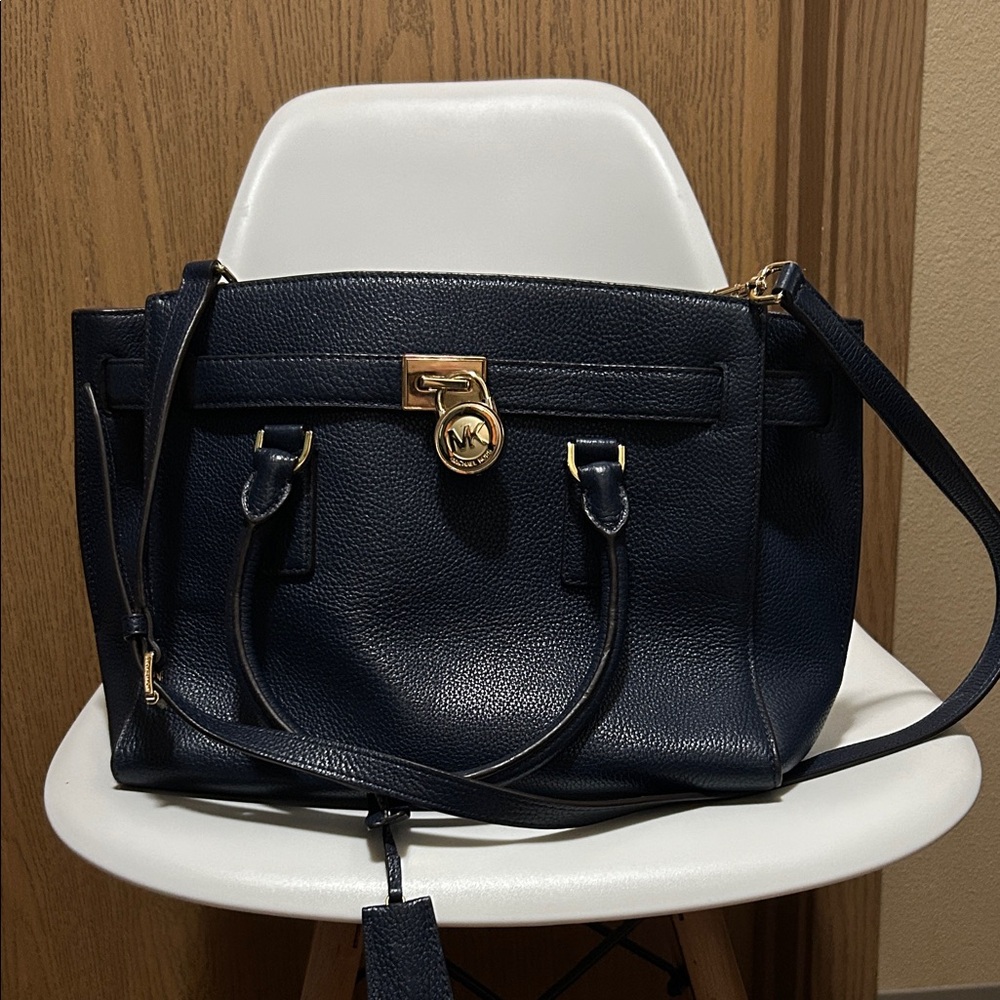Michael Kors Dark Blue Satchel with Gold Accents